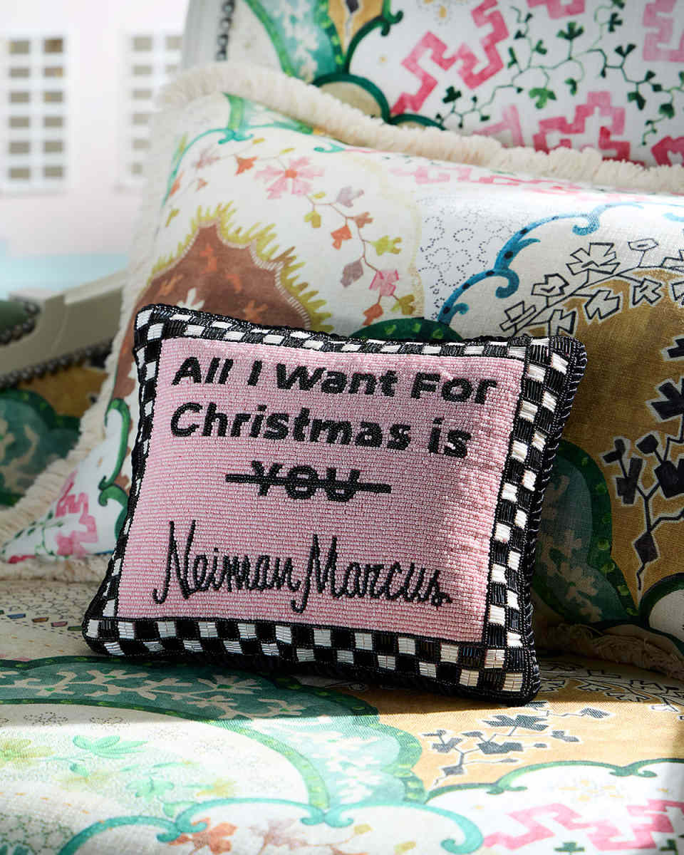 All I Want For Christmas Is Neiman Marcus Beaded Pillow, 9" x 11"
